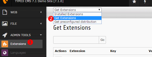 TYPO3 Extensions öffnen