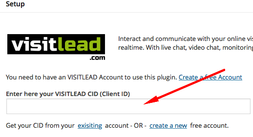 Install Wordpress Live Chat Plugin. Insert CID